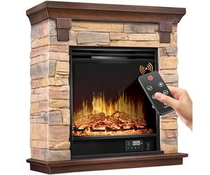 KESSER® Chimenea eléctrica - Chimenea eléctrica con Efecto de Llama LED 3D, con función de calefacción, Chimenea eléctrica con 1800W de Potencia, Temporizador semanal, Natural/Marrón