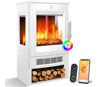 KESSER Chimenea eléctrica con calefacción, ventana panorámica, ventilador de 9 LED, efecto llama, modos de color, mando a distancia, aplicación WiFi, 900/1800 W, chimenea eléctrica con termostato
