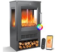 KESSER® Chimenea Eléctrica con Calefacción, Ventilador de Cristal Panorámico Efecto Llama LED con 9 Modos de Color, Control Remoto WiFi App 900/1800W Chimenea Eléctrica (Anthracita)