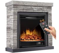 KESSER Chimenea eléctrica de pie - Chimenea eléctrica con efecto de llama LED 3D, función de calefacción, 1800 W de potencia, temporizador, termostato, mando a distancia, regulable, aspecto de piedra