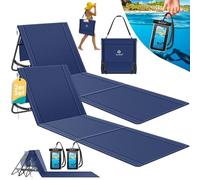KESSER® Colchoneta de Playa Plegable con Respaldo Ajustable, Correa de Transporte, Funda Impermeable para Móvil y Bolsa de Almacenaje, Tumbona, hasta 130 kg, Set in 2 - Azul Marino
