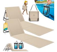 KESSER® Colchoneta de Playa Plegable con Respaldo Ajustable, Correa de Transporte, Funda Impermeable para Móvil y Bolsa de Almacenaje, Tumbona, hasta 130 kg, Set in 2 - Beige