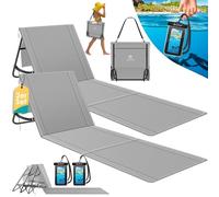 KESSER® Colchoneta de Playa Plegable con Respaldo Ajustable, Correa de Transporte, Funda Impermeable para Móvil y Bolsa de Almacenaje, Tumbona, hasta 130 kg, Set in 2 - Gris