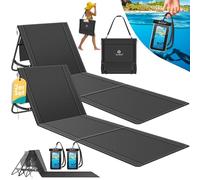 KESSER® Colchoneta de Playa Plegable con Respaldo Ajustable, Correa de Transporte, Funda Impermeable para Móvil y Bolsa de Almacenaje, Tumbona, hasta 130 kg, Set in 2 - Negro