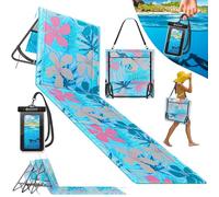 KESSER® Colchoneta de Playa Plegable con Respaldo Ajustable, Correa de Transporte, Funda Impermeable para Móvil y Bolsa de Almacenaje, Tumbona, hasta 130 kg, 1 Serie - Azul Claro