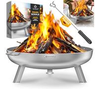 KESSER Cuenco para fuegos de acero de 2,5 mm de grosor | Cesta de fuego de acero de aleación de 60 cm de diámetro | barril de fuego de 42 cm, gancho de fuego de hierro fundido, drenaje de agua y 2