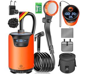 KESSER® Ducha solar de camping con bomba y batería recargable de 8000 mAh, juego de ducha para camping, incluye cabezal de ducha ajustable, manguera de 2 m, pistola de pulverización, soporte y