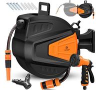 KESSER® Enrollador de mangueras Agua | Ducha de mano múltiple | Giratorio 180° | Tapón de rebobinado | Montaje en la pared | Caja de mangueras de pared | Manguera de jardín, naranja 30 M