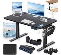 KESSER® Escritorio eléctrico Regulable en Altura, Escritorio Ergonómico de Bipedestación, Control de Memoria de 3 Funciones, Incl. Ruedas de 360° y Puerto de Carga USB, 100x60 cm - Negro