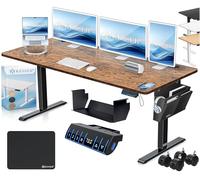 KESSER® Escritorio eléctrico Regulable en Altura, Escritorio Ergonómico de Bipedestación, Control de Memoria de 3 Funciones, Incl. Ruedas de 360° y Puerto de Carga USB, 160x70 cm - Marrón