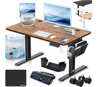 KESSER® Escritorio eléctrico Regulable en Altura, Escritorio Ergonómico de Bipedestación, Control de Memoria de 3 Funciones, Incl. Ruedas de 360° y Puerto de Carga USB, 100x60 cm - Marrón