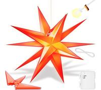 KESSER® Estrella luminosa 3D 35 cm, estrella de Navidad LED con temporizador para interior y exterior, estrella de Adviento Estrella colgante iluminada + luz blanca cálida