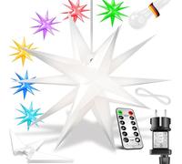 KESSER® Estrella luminosa 3D 45 cm, estrella de Navidad LED con temporizador para interior y exterior, estrella de Adviento Estrella colgante iluminada + luz blanca cálida