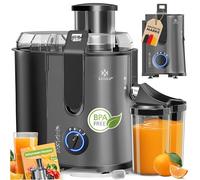 KESSER® Exprimidor para frutas, verduras de acero inoxidable, 1100 W, tubo de alimentación grande, 3 modos, exprimidor eléctrico + cepillo, soporte para jugo, libro de recetas, antracita