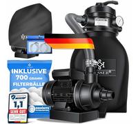 KESSER® Filtro de arena, sistema de filtrado de arena + bolas de filtrado de 700 g que sustituyen a las de 25 kg de arena de filtrado para piscinas, sistema de filtrado de 10 mġ/h para piscinas, negro