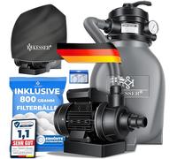 KESSER® Filtro de Arena, Sistema de filtrado de Arena + Bolas de filtrado de 700 g Que sustituyen a Las de 25 kg de Arena de filtrado para Piscinas, Sistema de filtrado de 10 mġ/h para Piscinas,Gris