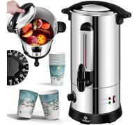KESSER Hervidor de vino caliente de 6,8 L, acero inoxidable, incluye 10 vasos, hervidor de vino caliente con termostato, máquina expendedora de agua caliente, dispensador de agua caliente, dispensador