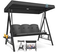 KESSER® Hollywood Rocker con Toldo para el Sol, 3 Asientos, Cojín de Asiento, Capacidad de Carga hasta 360 kg, Uso en Exteriores e Interiores, Resistente al Agua, Antracita