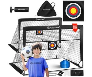 KESSER® Juego de 2 porterías de fútbol para niños, Plegables, con Barras de Fibra de Vidrio y Redes de portería para Interior, Exterior y jardín, con Bolsa de Transporte, Incl. inflador
