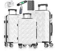 KESSER® Juego de 3 maletas de viaje, maletín rígido de ABS con cerradura de combinación, báscula y cartera de viaje, ruedas de 360°, equipaje de mano y maleta grande para negocios y viajes, Blanco
