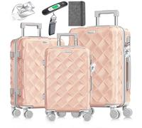 KESSER® Juego de 3 maletas de viaje, maletín rígido de ABS con cerradura de combinación, báscula y cartera de viaje, ruedas de 360°, equipaje de mano y maleta grande para negocios y viajes, Gris