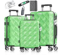 KESSER® Juego de 3 maletas de viaje, maletín rígido de ABS con cerradura de combinación, báscula y cartera de viaje, ruedas de 360°, equipaje de mano y maleta grande para negocios y viajes, Verde