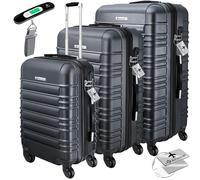 KESSER® - Juego de 3 maletas rígidas con 4 ruedas, maletas de viaje, con candado, cerradura, con asa extensible, tamaños M-L-XL, antracita, M-L-XL
