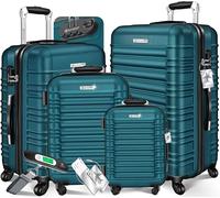 KESSER® Juego de 4 maletas rígidas de viaje, 4 ruedas, plástico ABS, mango telescópico, incluye báscula y etiqueta para equipaje, con cerradura, S-M-L-XL, verde petróleo, 50x32x75 cm, Clásico