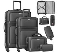 KESSER® Juego de 4 maletas trolley de tela | Cerradura TSA de 3 dígitos, ruedas 360°, asa telescópica | Equipaje de mano y maletas grandes, antracita, Petit, Moyen, Grand, Grand, Clásico