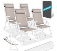 KESSER® Juego de 4 sillas de jardín con respaldo alto y reposabrazos, sillas plegables de aluminio con cojín y funda, silla de camping, 7 posiciones, respaldo ajustable, material transpirable