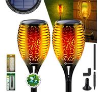 KESSER® Juego de Antorchas Solares para Jardín Luces Solares de Llama con Soporte de Pared + Sensor de Luz de Tierra Resistente a la Intemperie Luces Solares de Antorcha LED para Jardín Lámpara Solar