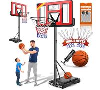 KESSER Juego de canasta de baloncesto ajustable de 160 a 210 cm, soporte de baloncesto móvil con ruedas, tabla de baloncesto, bomba y 2 redes, para interiores y exteriores, para niños y adultos, color