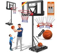 KESSER Juego de canasta de baloncesto ajustable de 160 a 210 cm, soporte de baloncesto móvil con ruedas, tabla de baloncesto, bomba y 2 redes, sistema de baloncesto para interiores y exteriores para