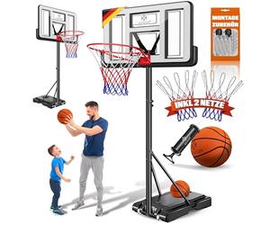 KESSER Juego de canasta de baloncesto ajustable de 160 a 210 cm, soporte de baloncesto móvil con ruedas, tabla de baloncesto, bomba y 2 redes, para interiores y exteriores, para niños y adultos, color