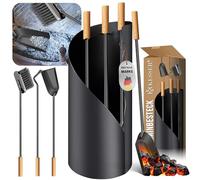 KESSER® Juego de chimenea de 4 piezas - diseño moderno, revestido, juego de chimenea de alta calidad compuesto por 4 piezas: escoba, pala, atizador, soporte mangos de acero inoxidable (Antracita)