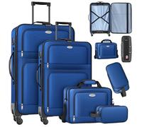 KESSER® Juego de maletas de viaje de 4 piezas | Maleta de tela con 3 dígitos TSA, ruedas de 360° y mango telescópico | Neceser de mano equipaje ligero y maleta grande para negocios y viajes, azul
