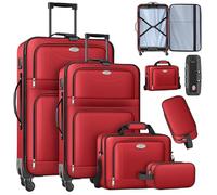 KESSER® Juego de maletas de viaje de 4 piezas | Maleta de tela con 3 dígitos TSA, ruedas de 360° y mango telescópico | Neceser de mano equipaje ligero y maleta grande para negocios y viajes, rojo