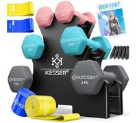 KESSER Juego de mancuernas, 3 pares, 1 kg - 5 kg, 12 kg o 18 kg, con soporte, almacenamiento, gimnasio, entrenamiento de fuerza, juego de pesas de neopreno antideslizante, con cuaderno de ejercicios
