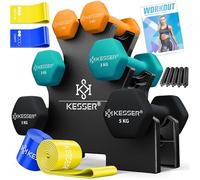 KESSER Juego de mancuernas, 3 pares, 1 kg - 5 kg, 12 kg o 18 kg, mancuernas cortas con soporte, almacenamiento, gimnasio, entrenamiento de fuerza, juego de pesas de neopreno antideslizante,