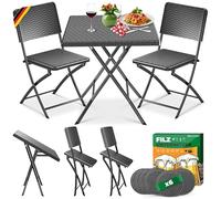 KESSER® Juego de muebles de balcón de 3 piezas con 2 sillas, resistente a la intemperie y a los rayos UV, juego de asientos plegables, acero revestido y aspecto de ratán, juego de muebles de jardín