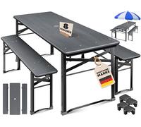 KESSER Juego de muebles de jardín de 3 piezas, plegable, 170 x 46 x 75 cm, 2 bancos de cerveza, 1 mesa de cerveza, mesa de cerveza, mesa de madera, 12 protectores de suelo