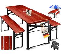 KESSER Juego de muebles de jardín de 3 piezas, plegable, 170 x 46 x 75 cm, 2 bancos de cerveza, 1 mesa de cerveza, mesa de cerveza, mesa de madera, 12 protectores de suelo