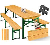 KESSER Juego de muebles de jardín de 3 piezas, plegable, 220 x 50 x 77 cm, 2 bancos de cerveza, 1 mesa de cerveza, mesa de jardín, mesa de madera, juego de 16 protectores de suelo