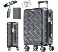 KESSER® Maleta de viaje, equipaje de mano, maletín rígido de ABS con cerradura de combinación, báscula y cartera de viaje, ruedas de 360°, maletín con ruedas para negocios y viajes, con barra