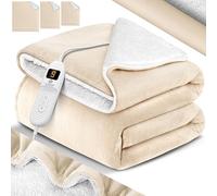 KESSER® Manta eléctrica con apagado automático, 200 x 180 cm, doble cara, manta eléctrica para cama, sofá, 9 niveles de temperatura, lavable hasta 40 °C, con temporizador digital, color beige