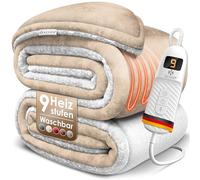 KESSER® Manta eléctrica de forro polar Sherpa de doble cara, con temporizador de apagado automático, 9 niveles de temperatura, lavable hasta 40 °C, pantalla digital, color beige, 160 x 120 cm