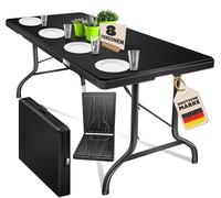 KESSER Mesa de buffet plegable de plástico, 183 x 76 cm, mesa de camping, mesa de fiesta, mesa plegable para jardín, terraza y balcón, plegable para 6 personas, incluye asa (negro)