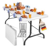 KESSER® Mesa de buffet plegable de plástico, 220 x 68 cm, mesa de camping, mesa de fiesta, mesa plegable para jardín, terraza y balcón, plegable para 10 personas, incluye funda y asa, color blanco