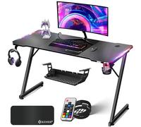 KESSER® Mesa Gaming | 140 x 60 cm | Incl. LED | Escritorio para Gamer en Forma de Z | Soporte para Auriculares | Mesa ergonómica para Ordenador | In lfombrilla de ratón y Soporte