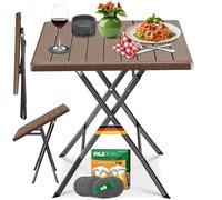 KESSER® Mesa para balcón plegable | Resistente a la intemperie/UV | Muebles de jardín | Acero recubierto y aspecto de madera | Mesa de jardín para exterior | Muebles de jardín con 6 posavasos de